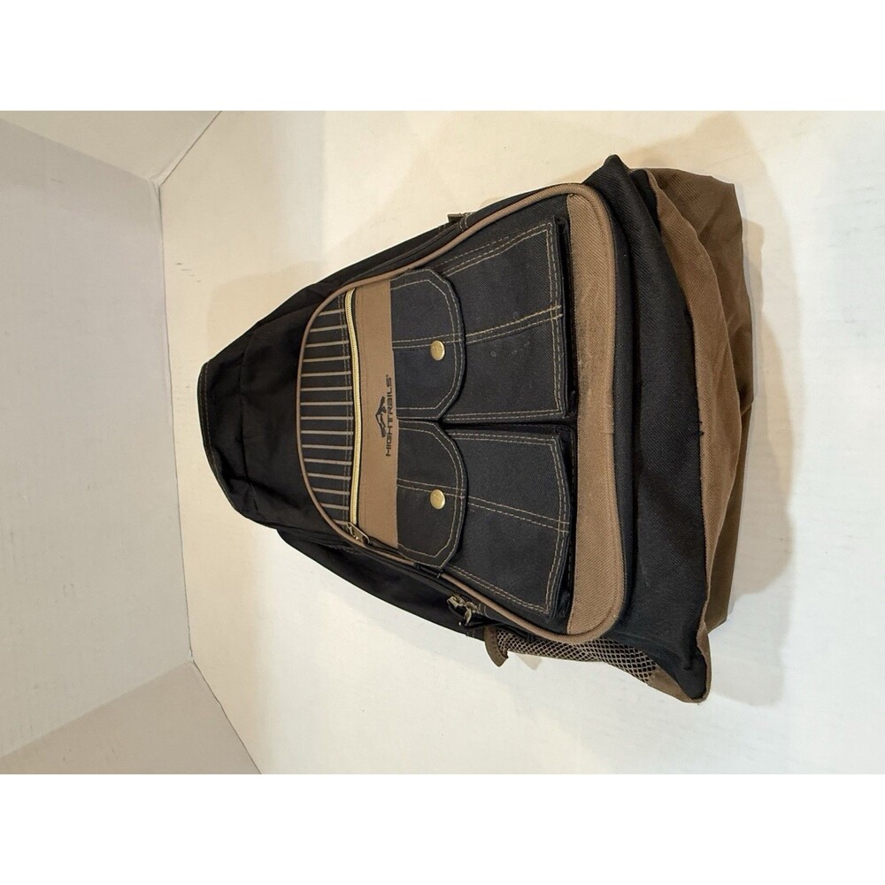 Vintage High Trails Hiking Backpack Brown Black Front Cargo Pockets Outdoor Pack - Picture 8 of 16
